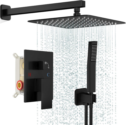 FPXRNG Shower Faucet Set with 10 Inch Matte Black Rain Shower Head