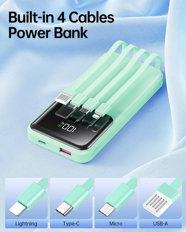 Portable Charger Power Bank with Built in Cable 20000mAh Fast Charging