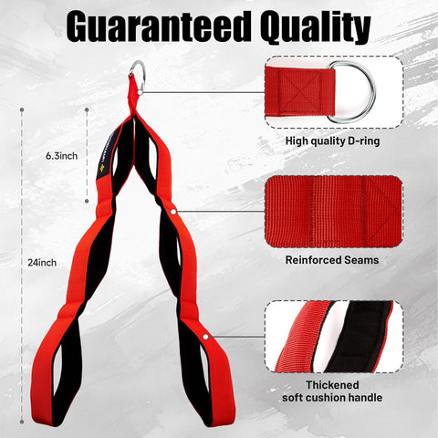 MANUEKLEAR 24-Inch 3-Grip Tricep Rope Cable Attachment for Gym Greater ROM