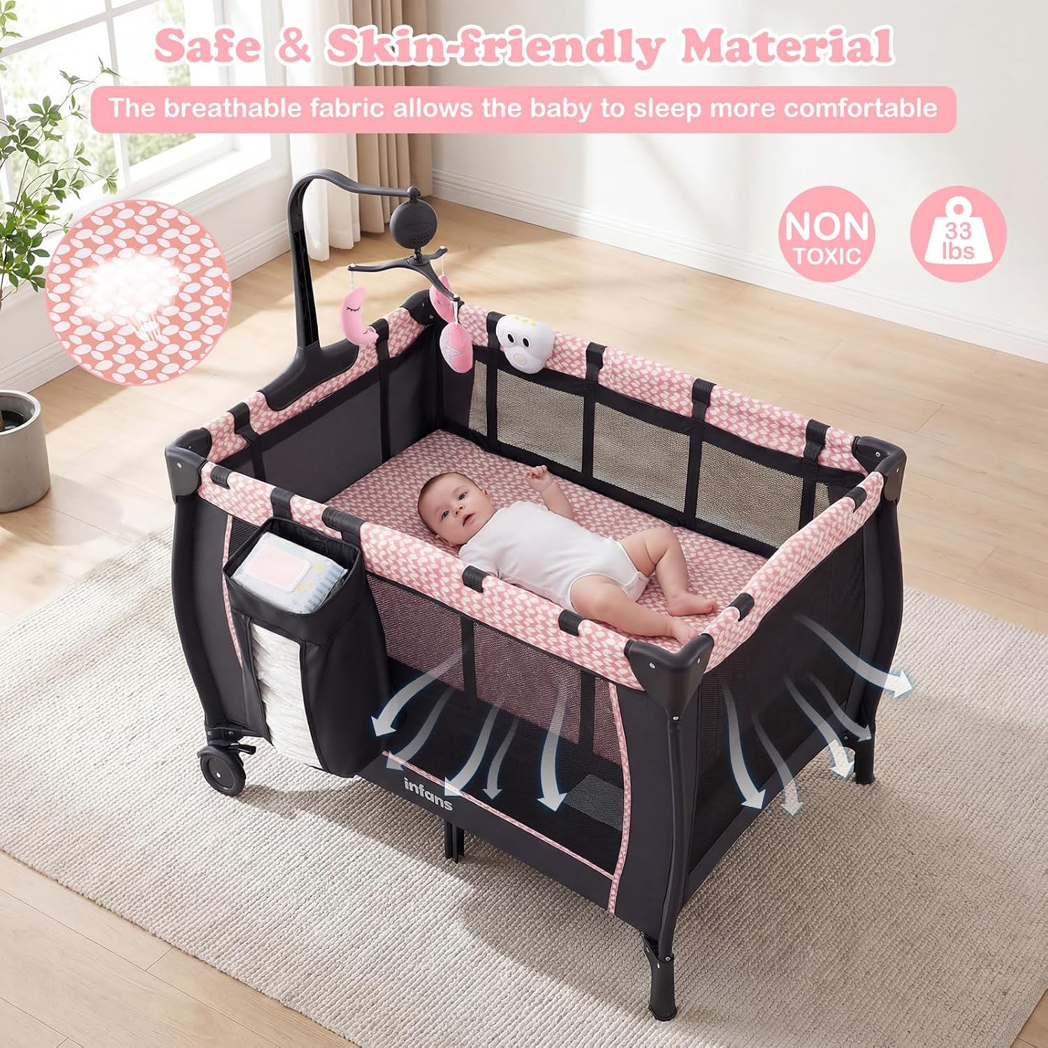 INFANS 3 in 1 Pack and Play with Bassinet, Changing Table, Storage