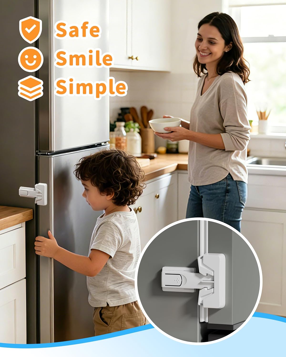 Yunkey Child Safety Fridge Lock, Auto-Lock, White, 2-Pack
