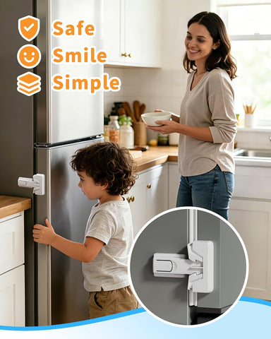 Yunkey Child Safety Fridge Lock, Auto-Lock, White, 2-Pack