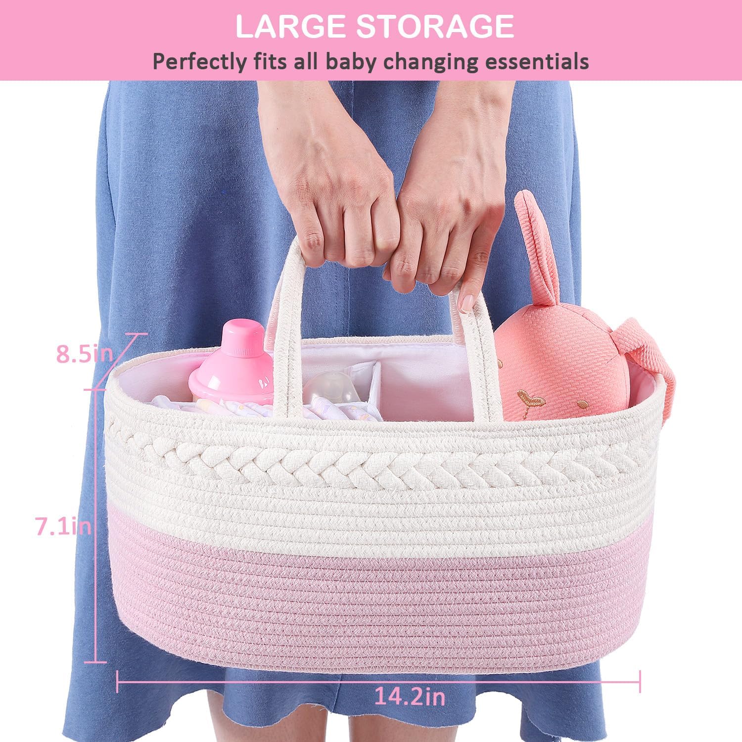 ABenkle Baby Diaper Caddy Organizer, Cotton Rope Nursery Storage Basket