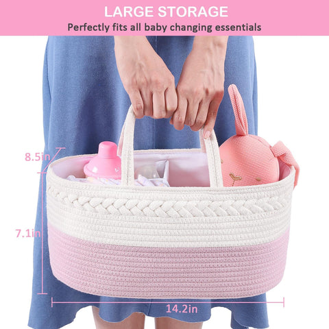 ABenkle Baby Diaper Caddy Organizer, Cotton Rope Nursery Storage Basket