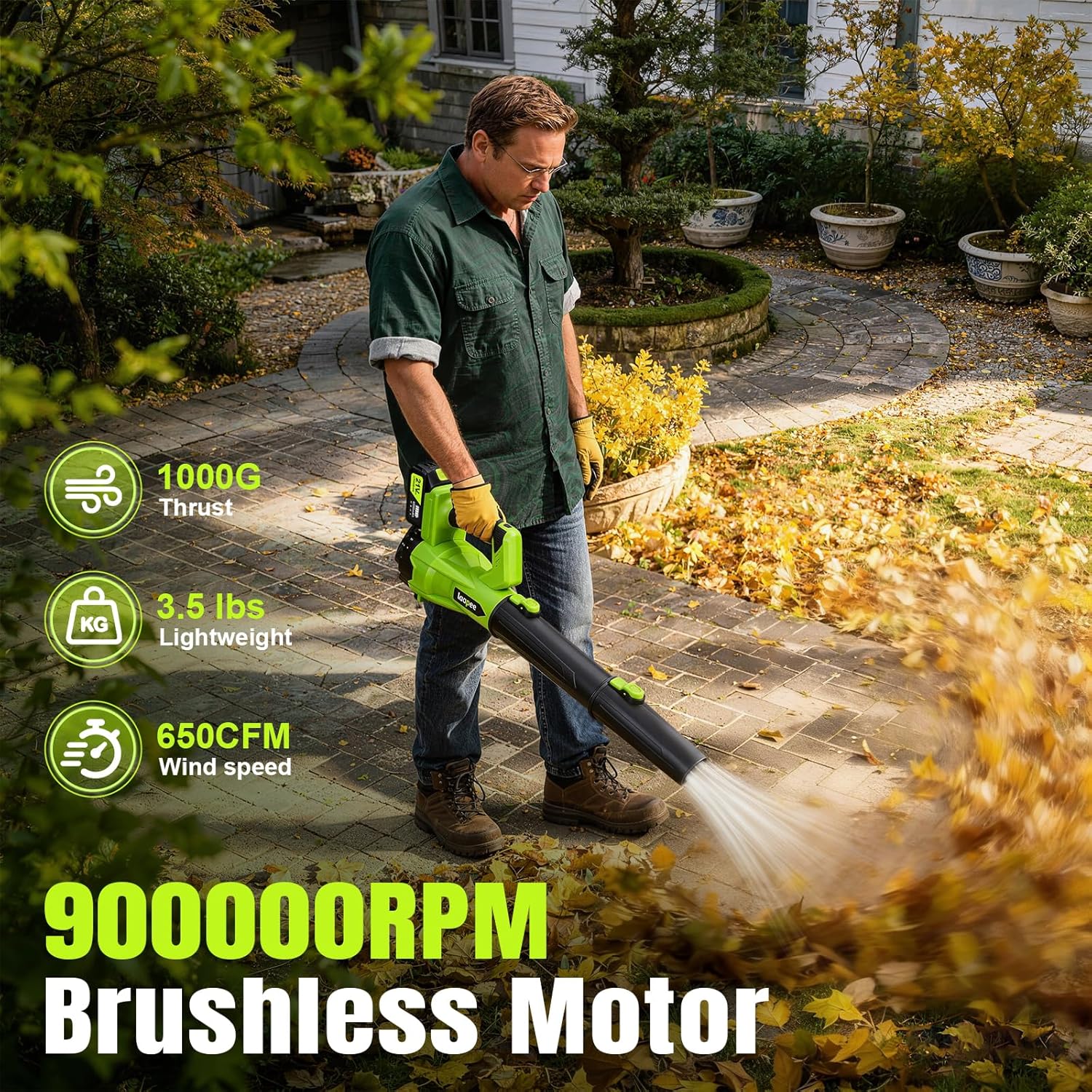 Leaf Blower Cordless 650CFM with 2x4.0Ah Battery Powered and Fast Charger