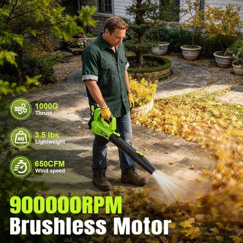 Leaf Blower Cordless 650CFM with 2x4.0Ah Battery Powered and Fast Charger