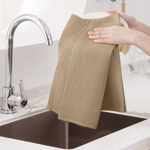 Homaxy 100% Cotton Oversized Waffle Weave Kitchen Towels 6-Pack, Tan