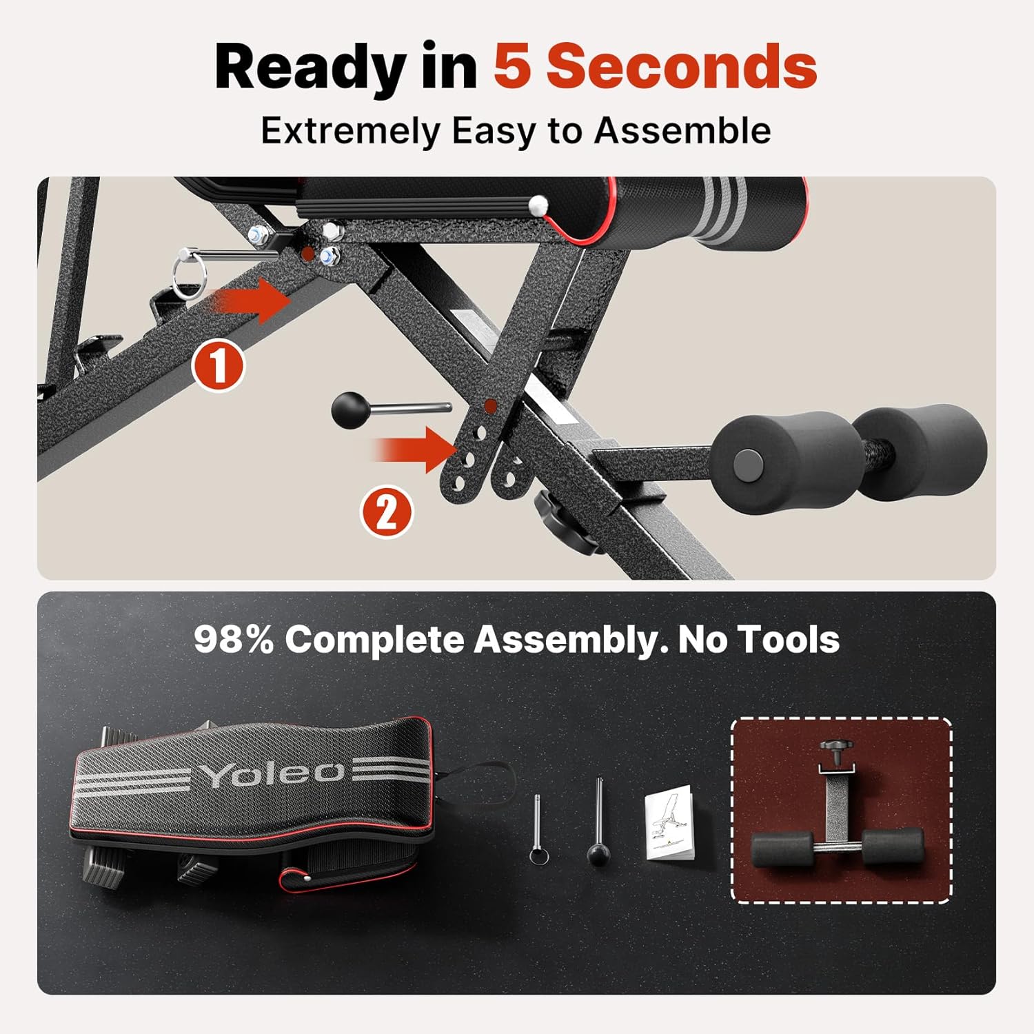 YOLEO Adjustable Weight Bench, ASTM-Certified 827LBS