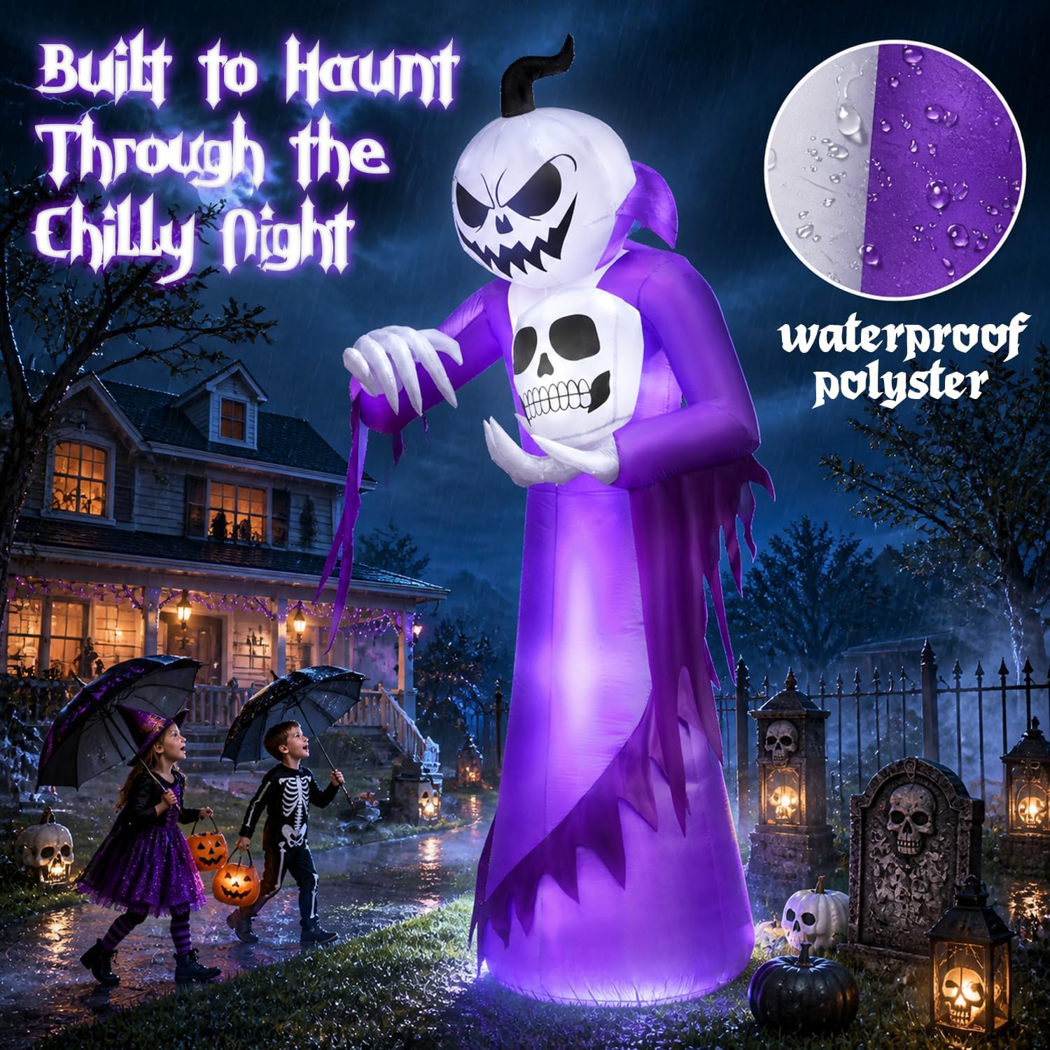 12FT Giant Halloween Inflatables Decorations Outdoor Pumpkin Ghost Wizard