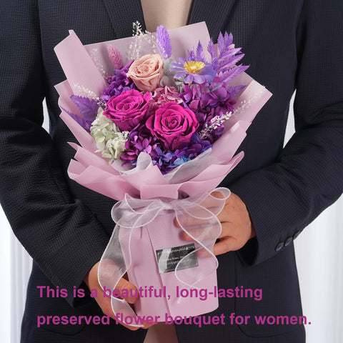 lovenfold Preserved Flowers for Delivery, Purple Rose Bouquets That Last 1-3 Years, Birthday Flowers Gifts for Women Mom Grandma Wife Friends