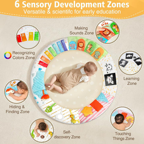 URMYWO Baby Play Gym Mat Tummy Time Mat with 5 Sensory Toys for 0-18 Months