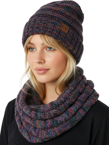 Funky Junque Slouchy Beanie & Infinity Scarf Gift Set – Matching Winter Accessories Sets for Women, Oversized Hat and Scarves