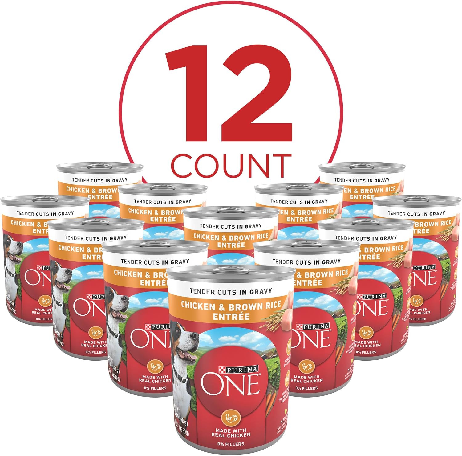 Purina ONE Chicken & Brown Rice Wet Dog Food, Tender Cuts, (12) 13 oz Cans