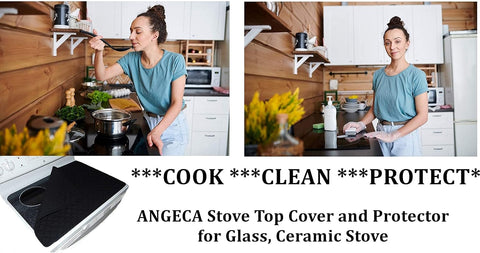 Stove Top Cover and Protector for Glass, Ceramic Stove - Quilted Material 100% Cotton - Protects Electric Stove - Glass Cooktop - Washer Dryer Top (Black)