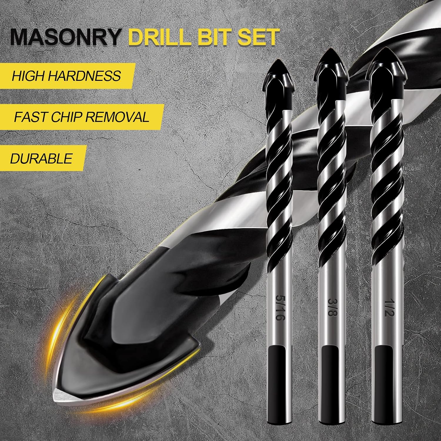 DYRECELVE 12-Piece Masonry Drill Bit Set and Concrete Drill Bit Set