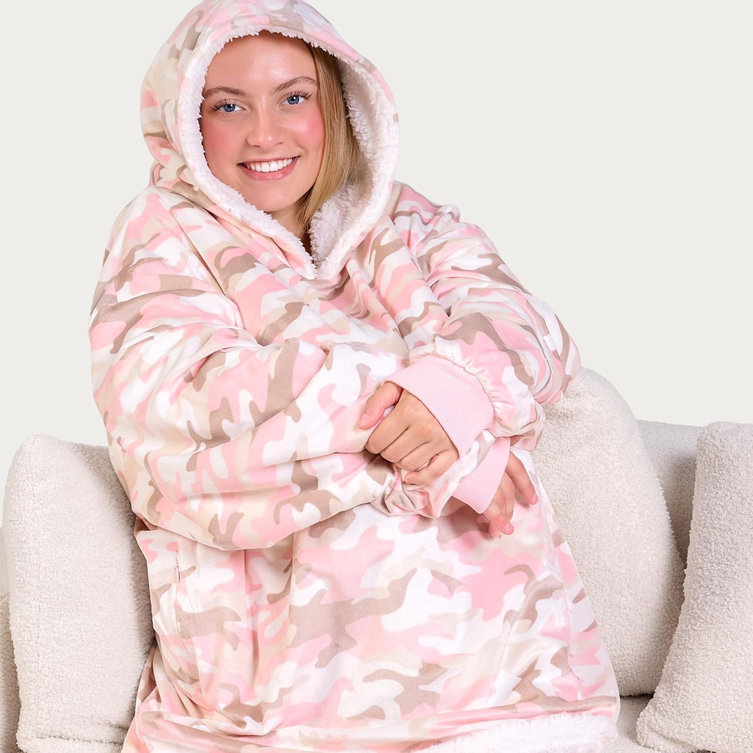Bare Home Wearable Blanket Hoodie - Soft Plush Sherpa - Warm and Cozy - Oversized Wearable Blanket