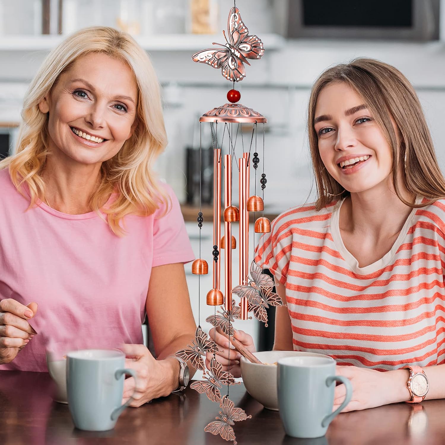 Mothers Day Wind Chimes Gifts for Mom from Daughter, Birthday Gifts for Women Mom Butterfly Wind Chimes for Grandma Wife Sister Garden Outside Outdoor Yard