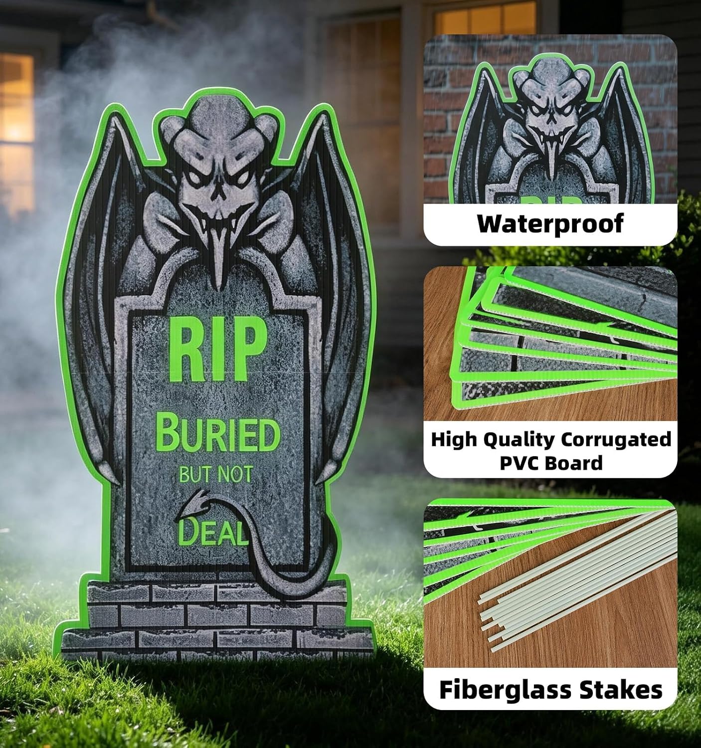 25.6" Halloween Tombstones Outdoor Decor,6-Pack Glow in The Dark