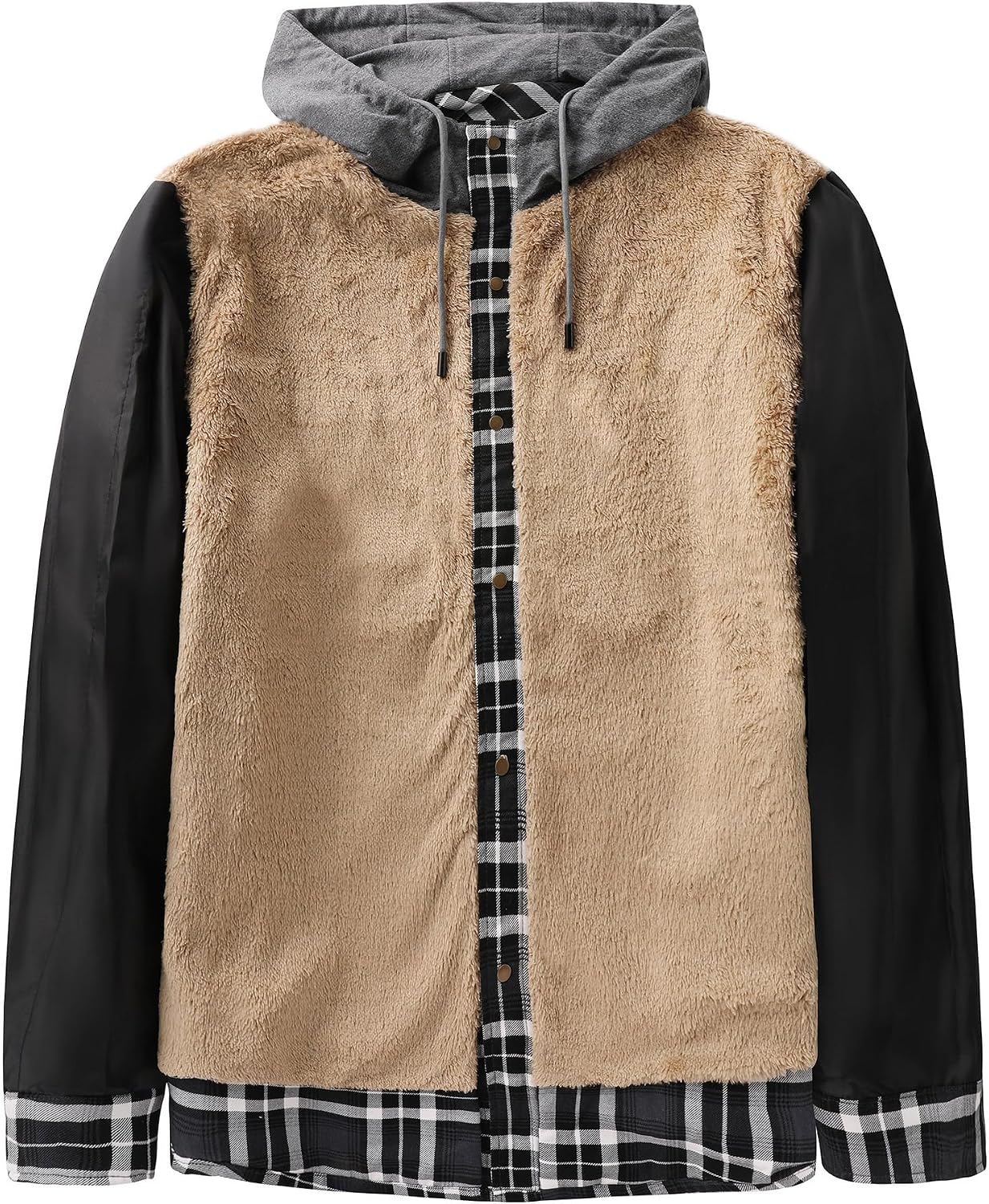 Mr.Stream Men's Hooded Coat Casual Thicken Plaid Work Flannel Snap Sherpa Lined Fleece Shirt Jacket