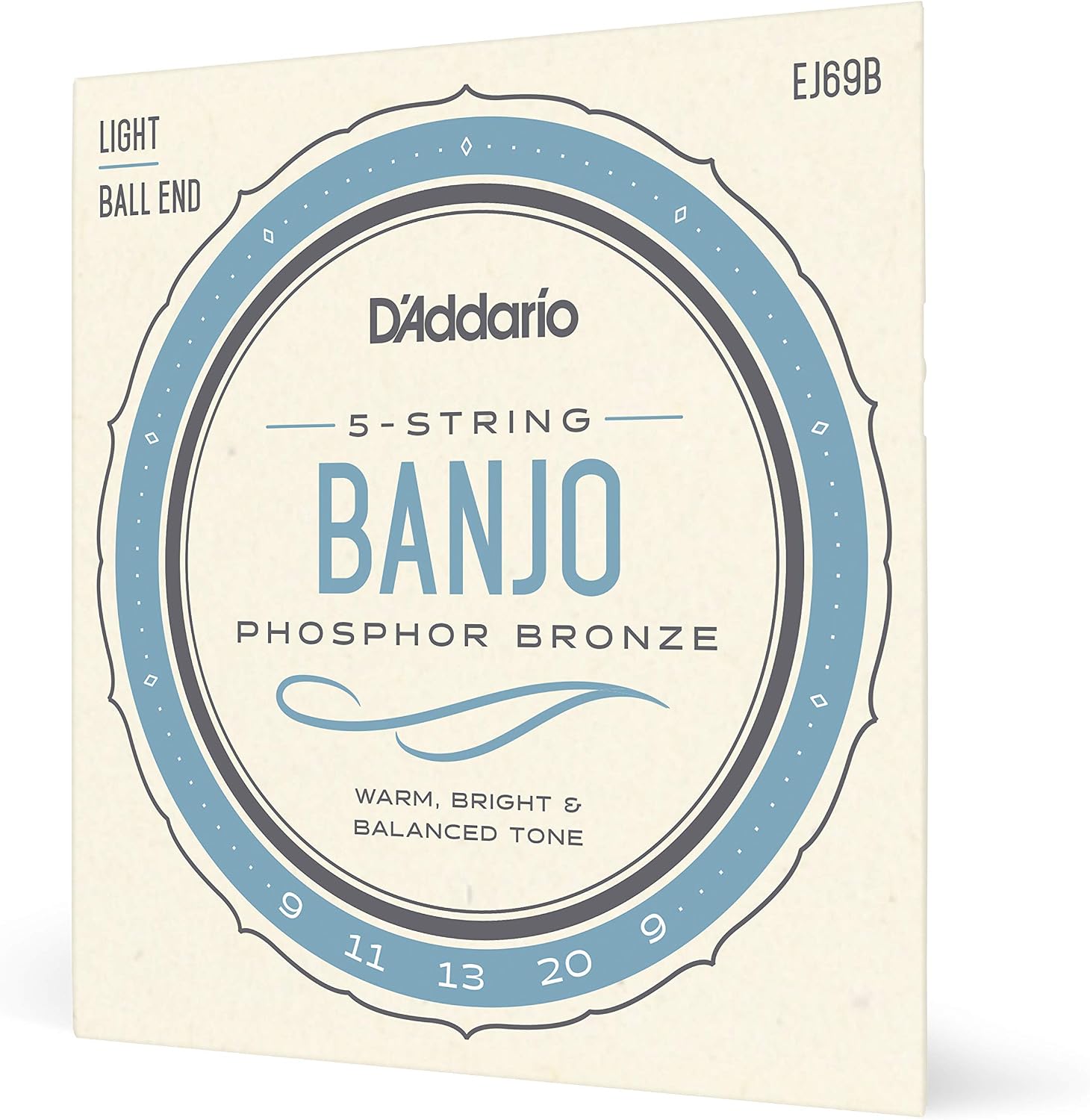 D'Addario Banjo Strings, Stainless Steel, EJS60, Light Gauge 10-20, 5-String Set, Pack of 1