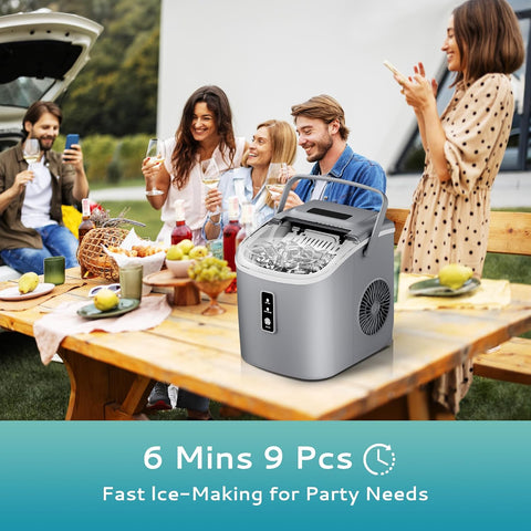EUHOMY Countertop Ice Maker Machine with Handle, 26.5lbs Per Day, 9 Cubes in 6 Mins, Auto-Cleaning Portable Ice Maker with Basket and Scoop, for Home/Kitchen/Camping/RV