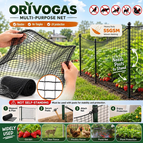 Deer Fence Netting,Plastic Mesh Fence 6.5x50ft,Reinforced Edges 55gsm Heavy Duty Animal Barrier,Ideal for Garden Netting,Against Bird,Temporary Fence,Fruit Plant Protection,Black