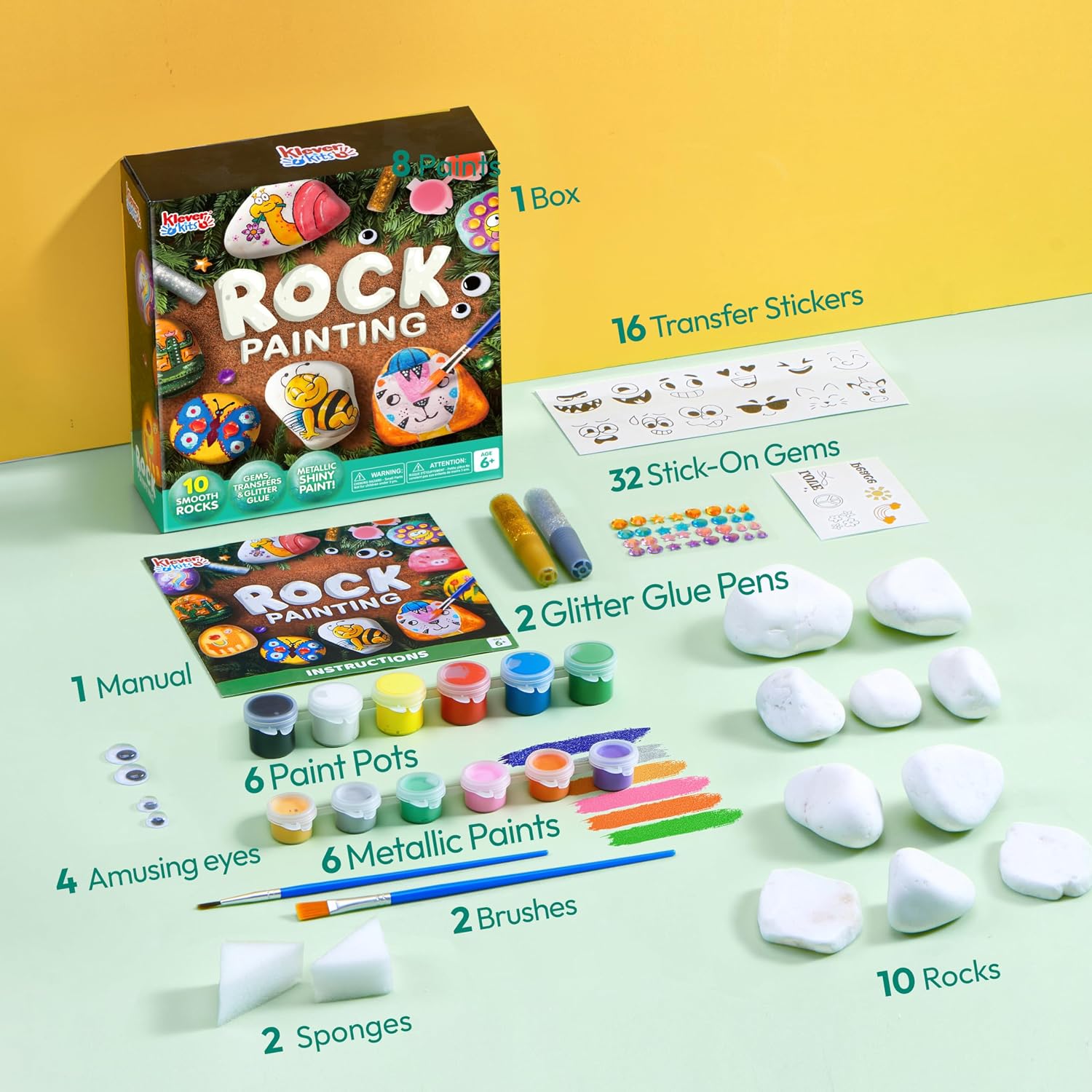 JOYIN Rock Painting Kit for Kids, Arts and Crafts for Girls & Boys Ages 6-12, DIY Supplies for Painting Rocks, Easter Craft Kits Art Set, Kids Birthday Christmas Presents, Family Indoor Activity