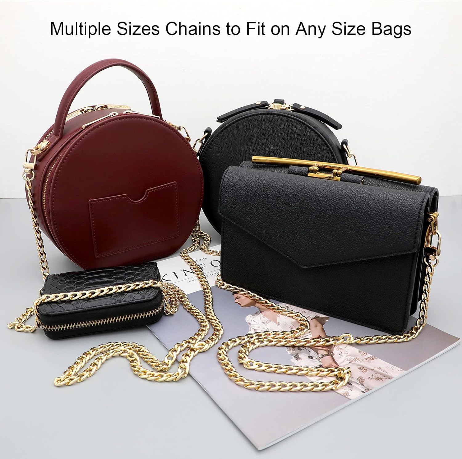 RAPUDA 4 Pieces Different Sizes Iron Replacement Flat Chains Iron, Metal Chain Strap for DIY Purse Handbag Shoulder Crossbody Bag Clutch (15.4 Inch, 23.6 Inch, 31. 4 Inch, 47.2 Inch) Gold