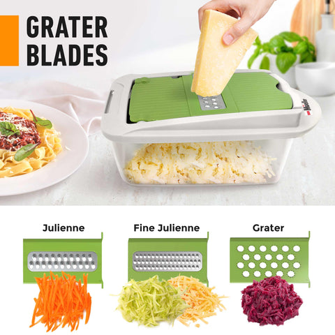 Mueller Pro-Series 10-in-1, 8 Blade Vegetable Chopper, Onion Mincer, Cutter, Dicer, Egg Slicer with Container, French Fry Cutter Potato Slicer, Home Essentials, Salad Chopper White Sand/Green