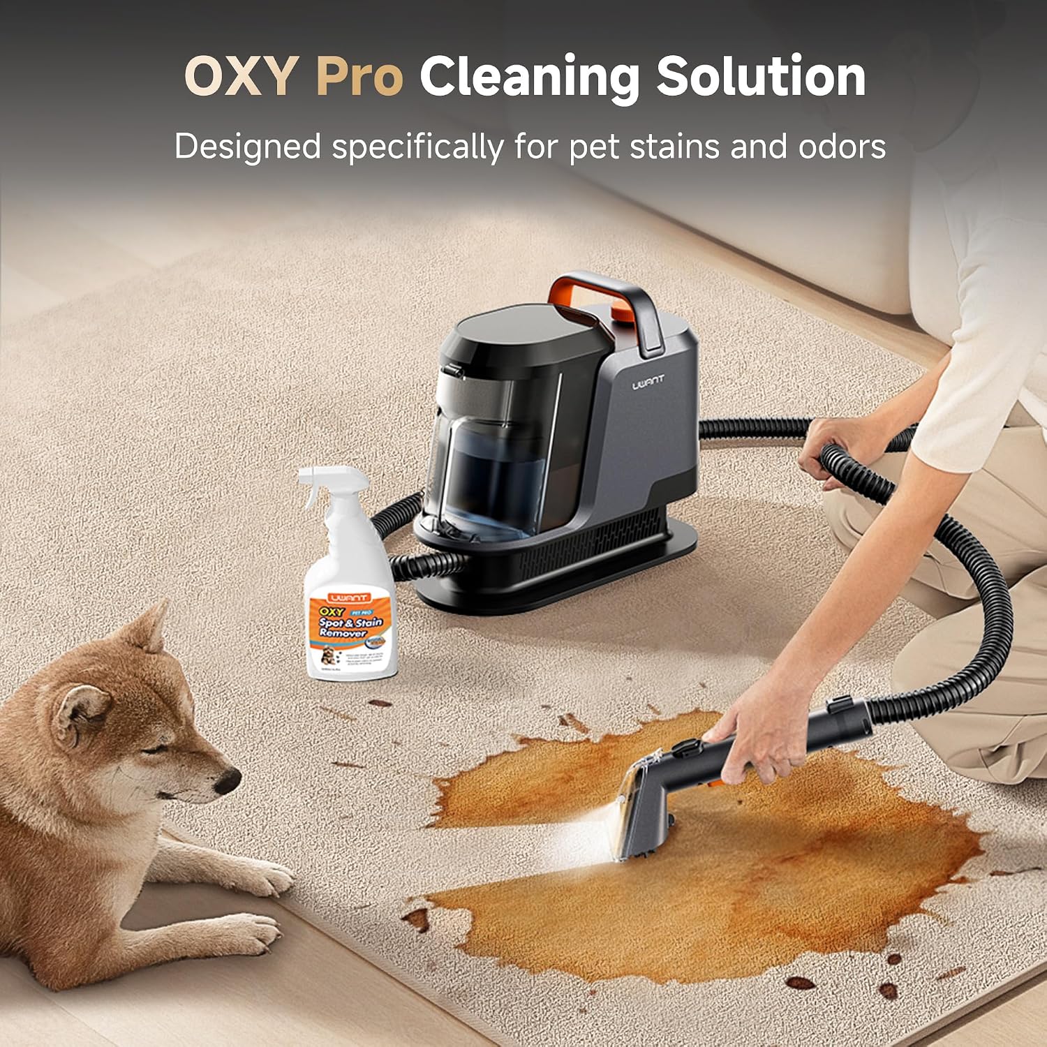 Uwant Carpet Cleaner Machine with Steam&Hot&Cold Water Models 18Kpa Powerful Suction Upholstery Cleaner Machine with Pet Pro Cleaner for Pets, Carpet Steam Cleaner Set of 1