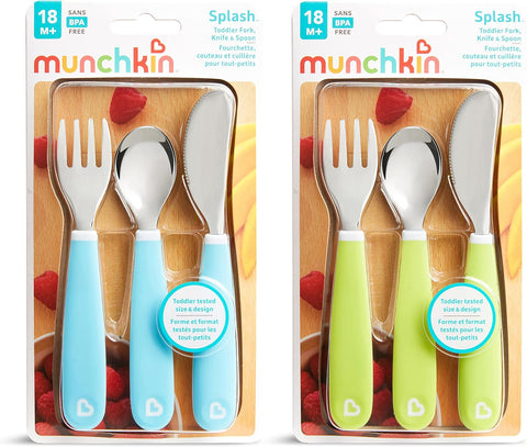 Munchkin® Splash™ Toddler Fork, Knife and Spoon Utensil Set, 6 Pack, Blue/Green