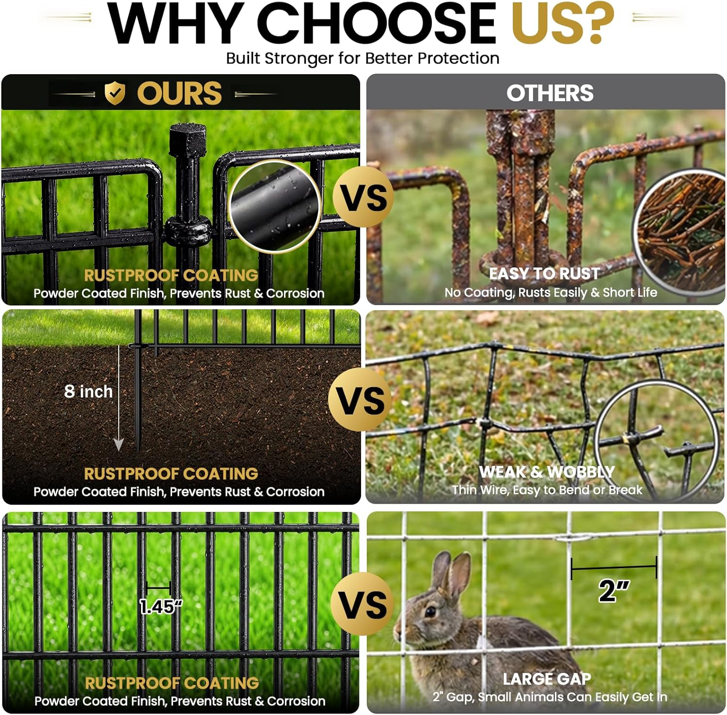No Dig Garden Fence, Dog Fencing Outdoor for Yard, 10 Panels with Gate