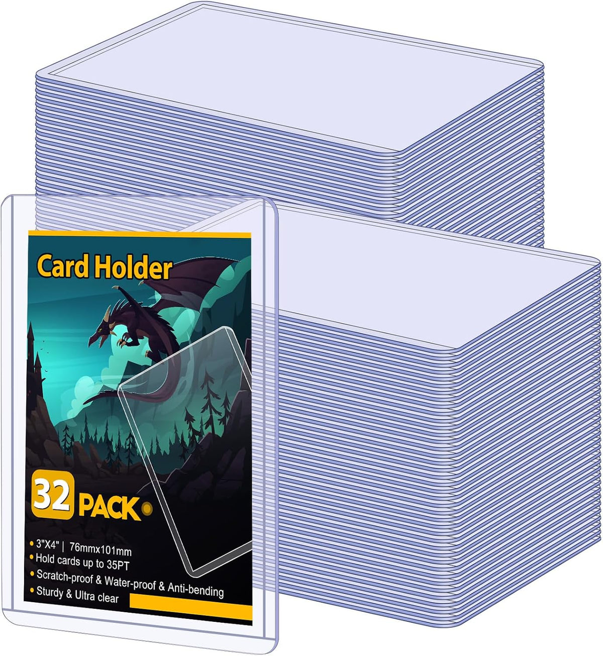 Sooez 32 Card Sleeves Hard Plastic Card Holder for Trading Card 3"x4", 35PT