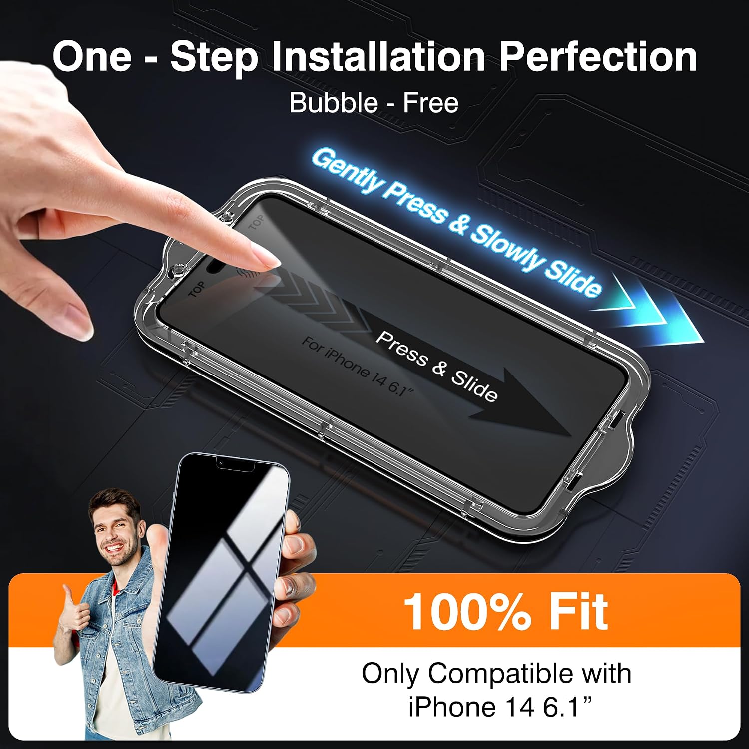 EZ-GLAZ-4+2 Pack for iPhone 14 Privacy Screen Protector (6.1")