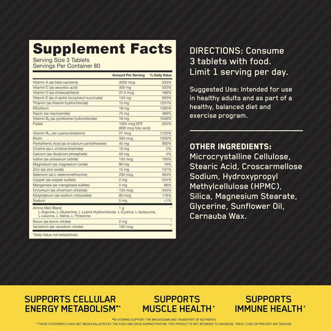 Optimum Nutrition Opti-Men Daily Multivitamin Supplement, 240 Ct | Multivitamin for Active Men, 25 Vitamins & Minerals, B Vitamins, Amino Acids, Immune Support, Easy-to-Swallow Tablets