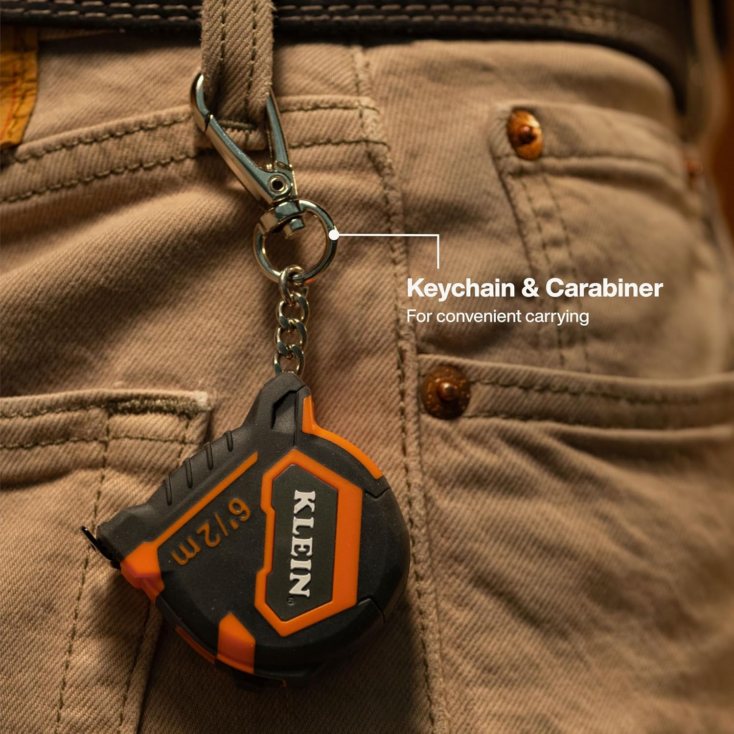 Klein Tools 9362 6-Foot Keychain Tape Measure with Carabiner, SAE and Metric Markings, Small Pocket Tape with Nylon Coated Blade