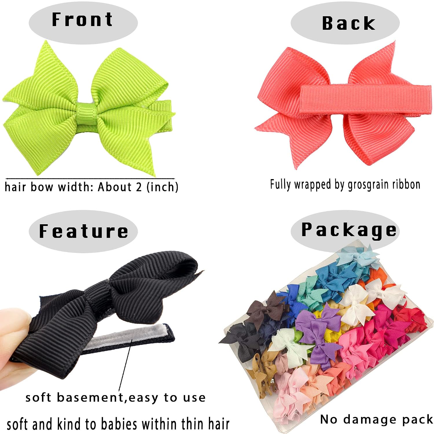 CÉLLOT Baby Hair Clips 50Pcs 2" Baby Hair Bows Fully Covered Barrette Clips