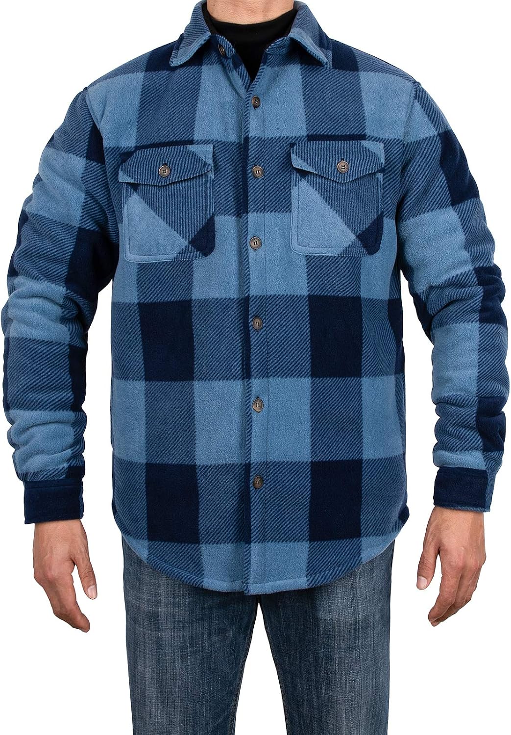 ZENTHACE Men's Warm Sherpa Lined Plaid Shirt Jacket