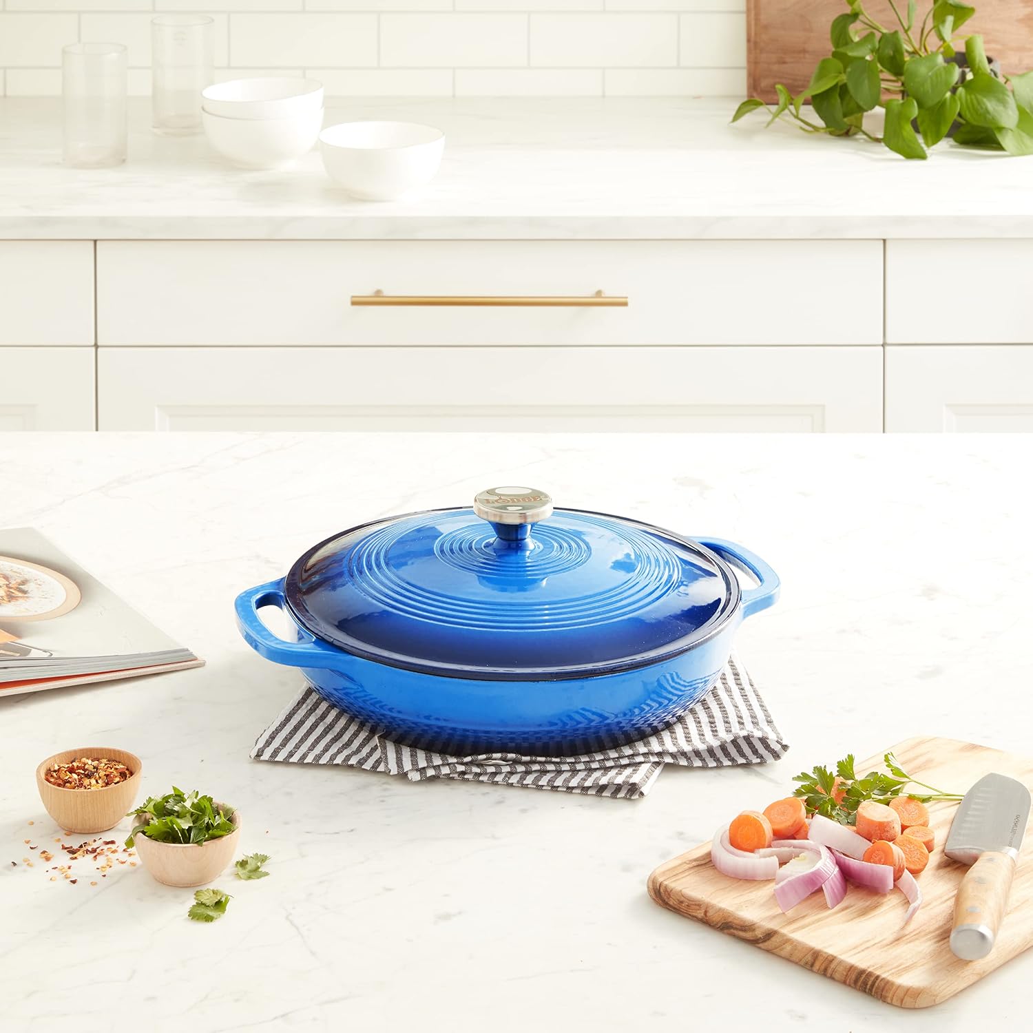 Lodge Essential Enamel Cast Iron Braiser, 3.6 Quart, Caribbean Blue