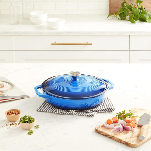 Lodge Essential Enamel Cast Iron Braiser, 3.6 Quart, Caribbean Blue