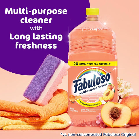 Fabuloso 2X Multi-Purpose Cleaner, No Rinse Floor Cleaner, Long-Lasting Freshness, Peach Scent, 56 fl oz