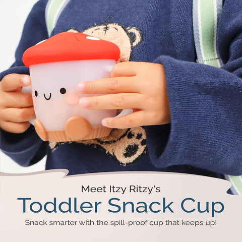 Itzy Ritzy Toddler Snack Cup, Spill-Proof w/Soft Silicone Lid, Mushroom