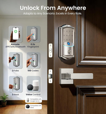 Veise VE027 WiFi Smart Lock Fingerprint Keyless Entry Deadbolt Satin Nickel