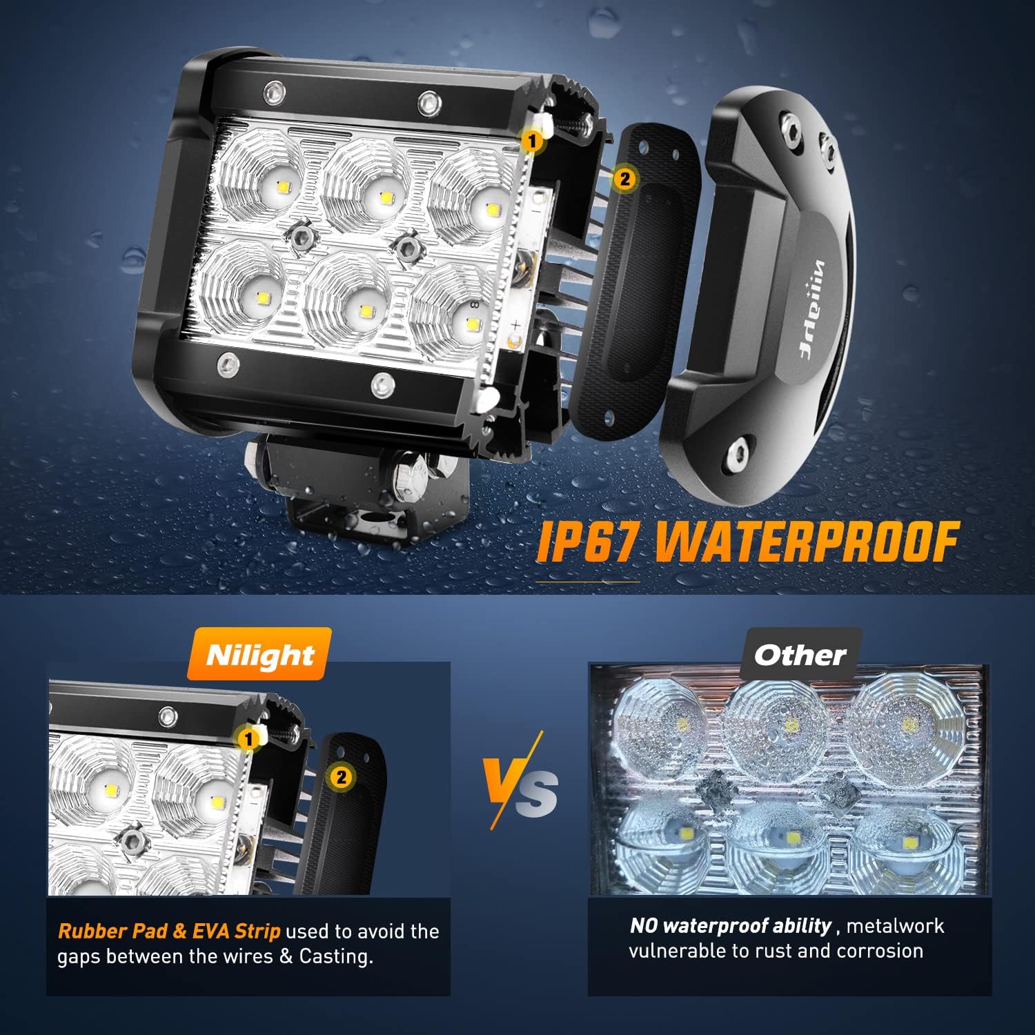 Nilight 2PCS 4 Inch Flood LED Light Pods Kit 18W