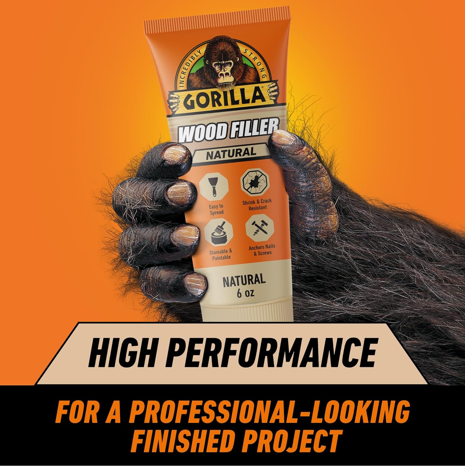 Gorilla All Purpose Wood Filler, Natural Color, 6 oz Tube