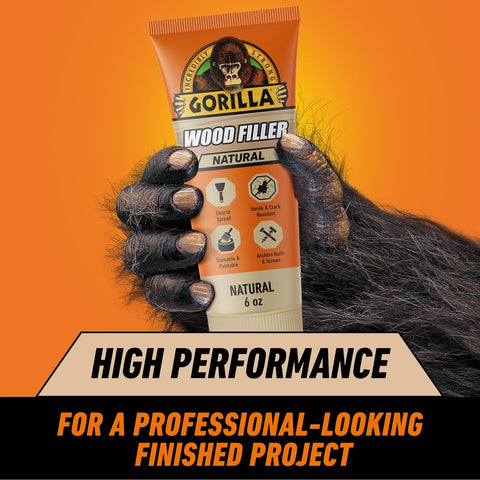 Gorilla All Purpose Wood Filler, Natural Color, 6 oz Tube