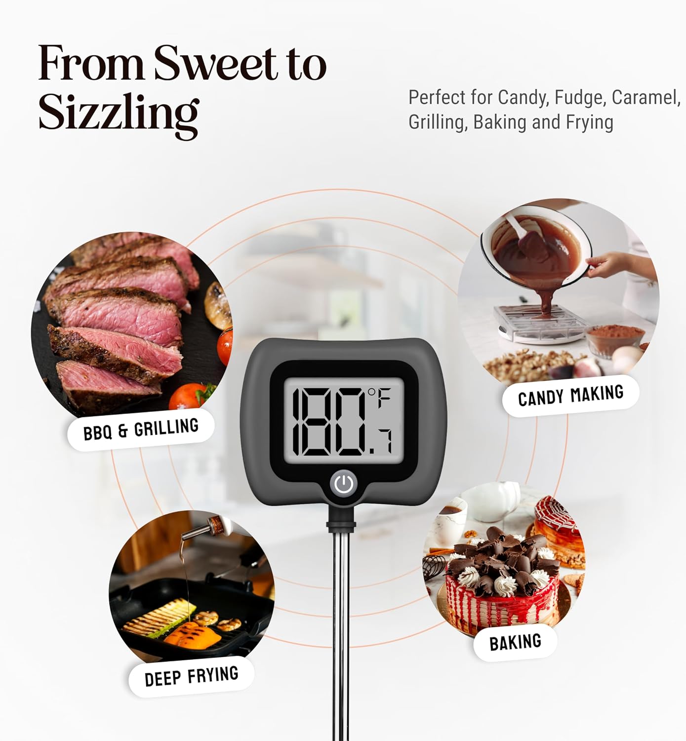 Digital Candy Thermometer with Pot Clip, 10" Long Stainless Steel Probe, Instant Read Kitchen Thermometer for Cooking, Baking, and Candy Making (Dark Gray)