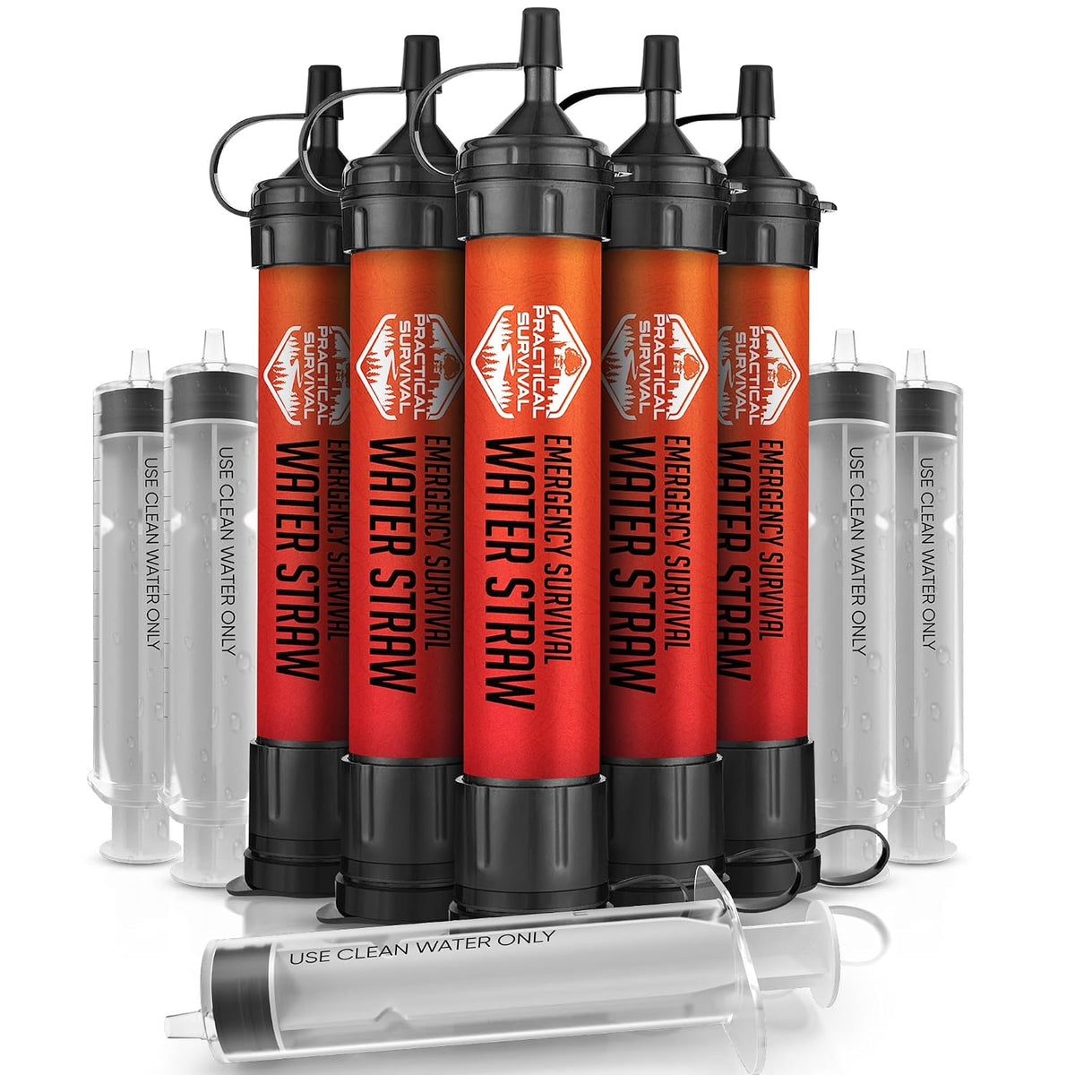 5 High-Capacity Emergency Water Straws – Lightweight, Reusable, 1800-gallon Filters for Camping, Hiking, Travel, Biking, Survival, and Emergency Preparedness - No Expiration Date - Practical Survival