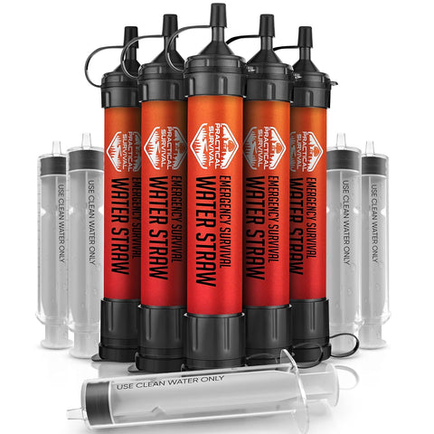 5 High-Capacity Emergency Water Straws – Lightweight, Reusable, 1800-gallon Filters for Camping, Hiking, Travel, Biking, Survival, and Emergency Preparedness - No Expiration Date - Practical Survival