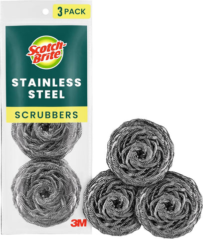 Scotch-Brite Stainless Steel Scrubbers, 3 Pack